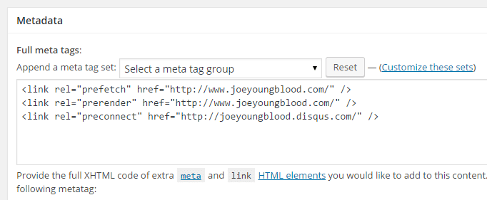 add meta tags metadata box