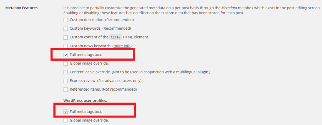 add meta tags settings