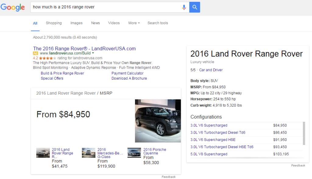 google 2016 range rover price