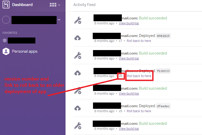 heroku activity stream rollback