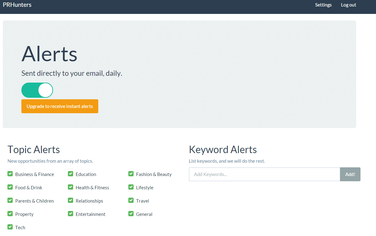 prhunters dashboard