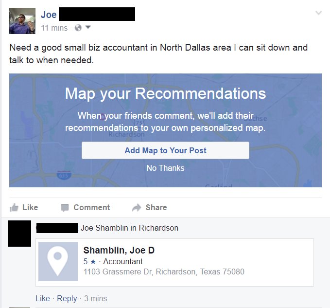 facebook recommendations map post
