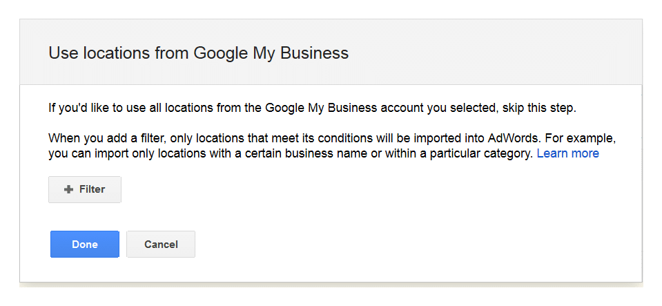 location extension message after linking google my business