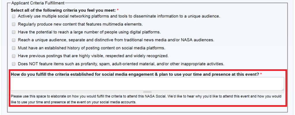 nasa social media influencer application