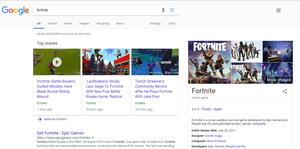 google fortnite serps