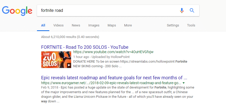 google fortnite road serps