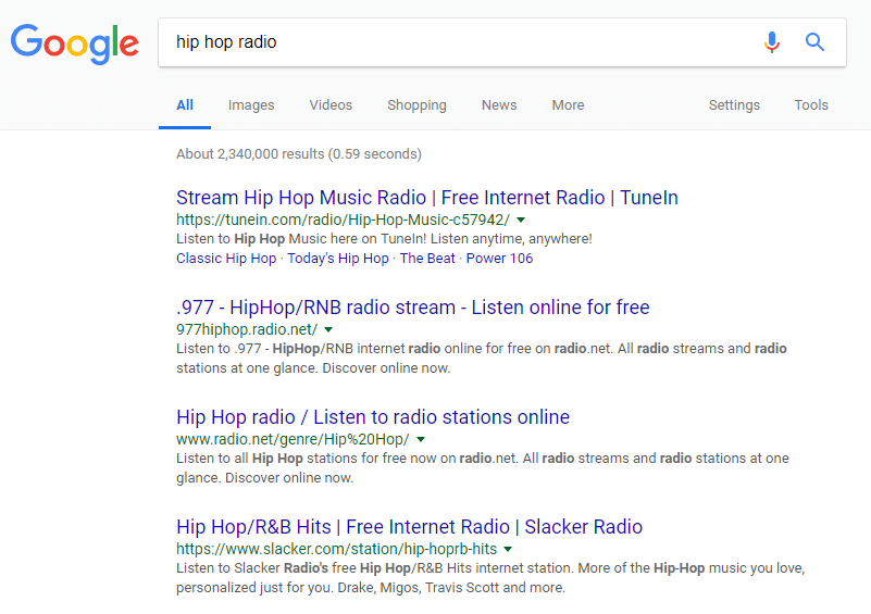 hip hop radio Google SERPs