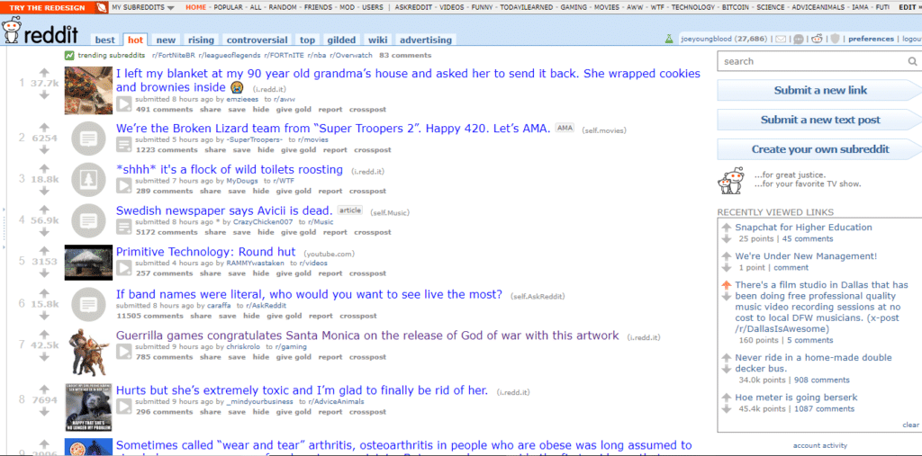 reddit homepage 2018