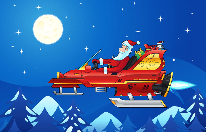 santa rocket sleigh with presents