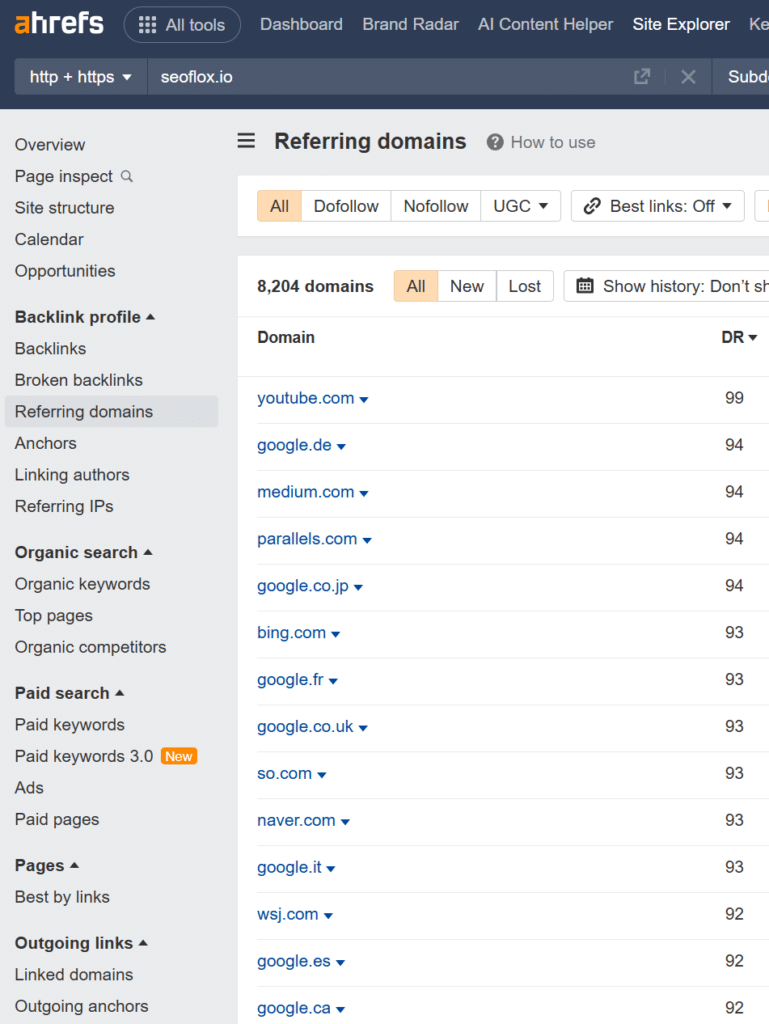ahrefs domain rating takes into account redirect pages on google domains that provide zero SEO value and are used by scammers to claim to have great SEO.