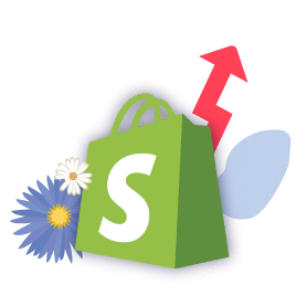 shopify bag logo with flowers and upward analytics arrow