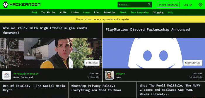 hackernoon homepage screnshot