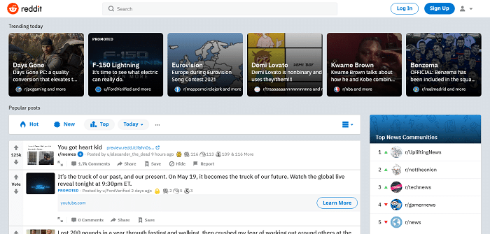 reddit homepage screenshot