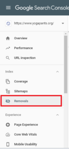 google search console removals navigation