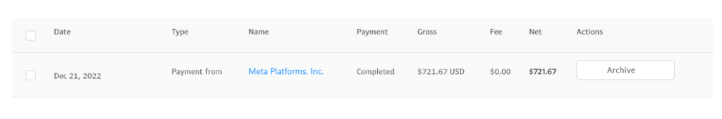 facebook performance bonus earnings paid out via paypal screenshot