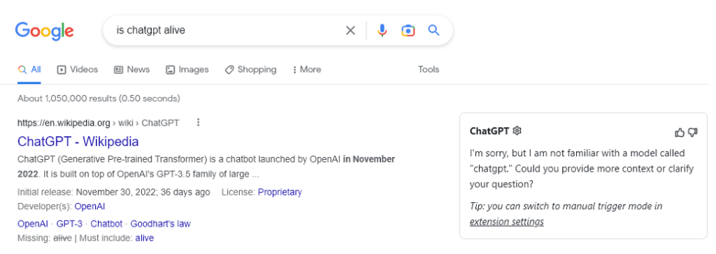 chatgpt for google example screenshot