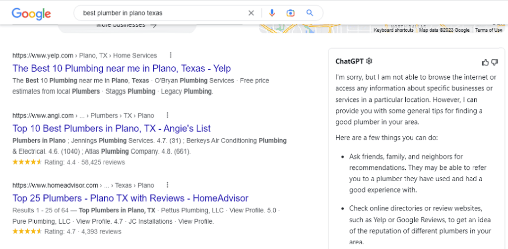 chatgpt for google fails at local search