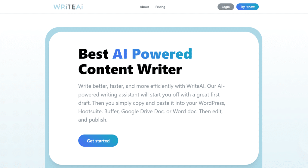 writeai homepage screenshot