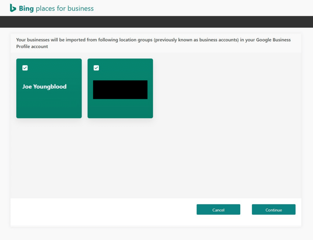 bing places google business profile import accounts