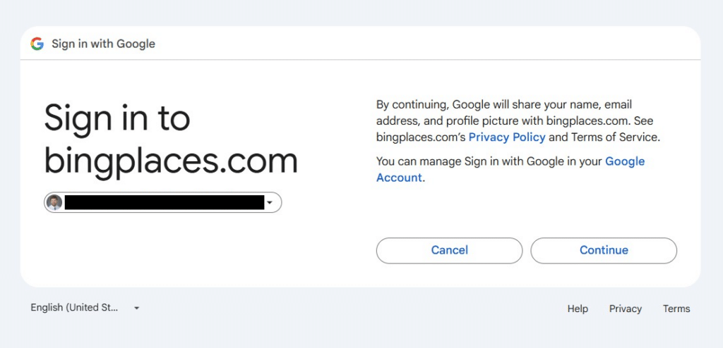 big places google oauth warning message