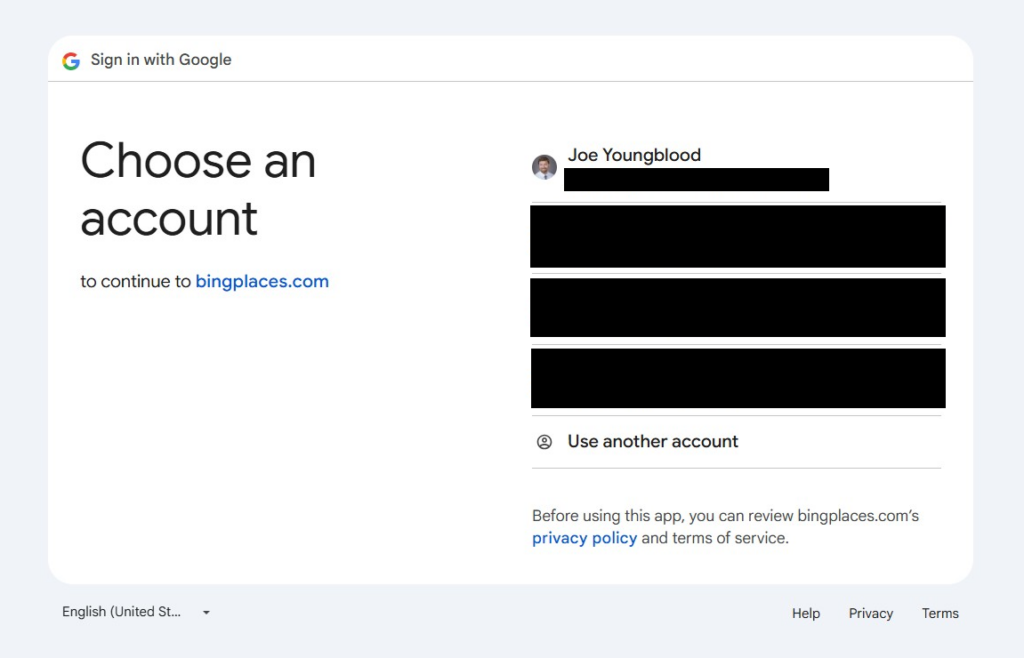 bing places oauth signin