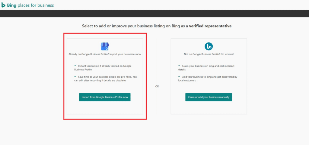 bing places import from google business profile