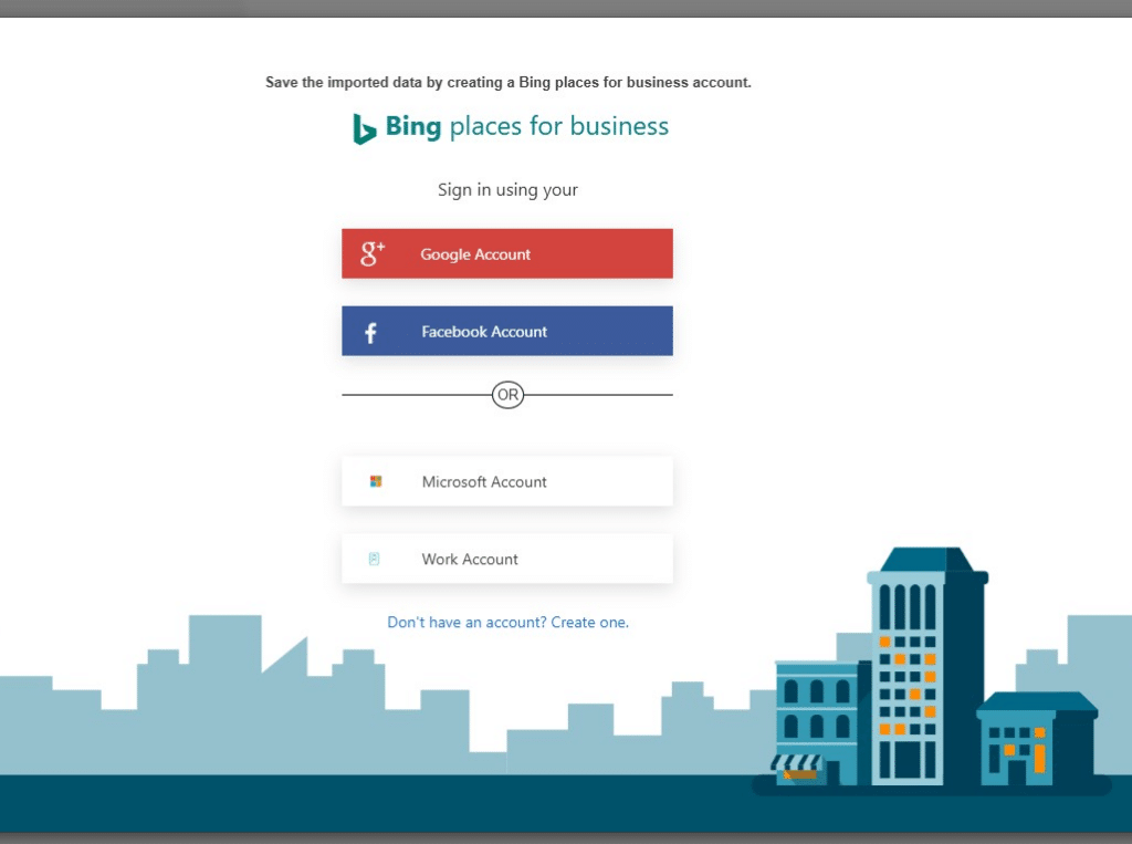 bing places sign in screen